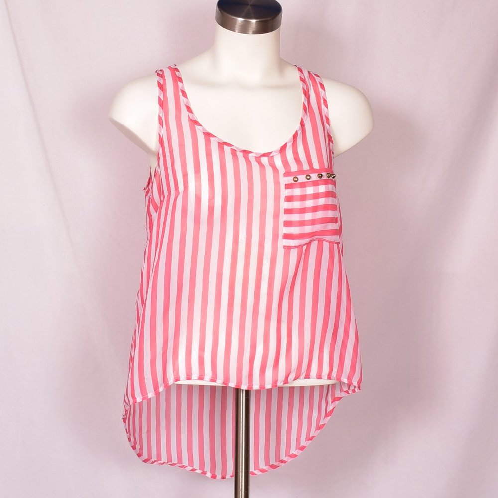 Papaya Sheer Pink Stripe Front Pocket Tank Top Size Small